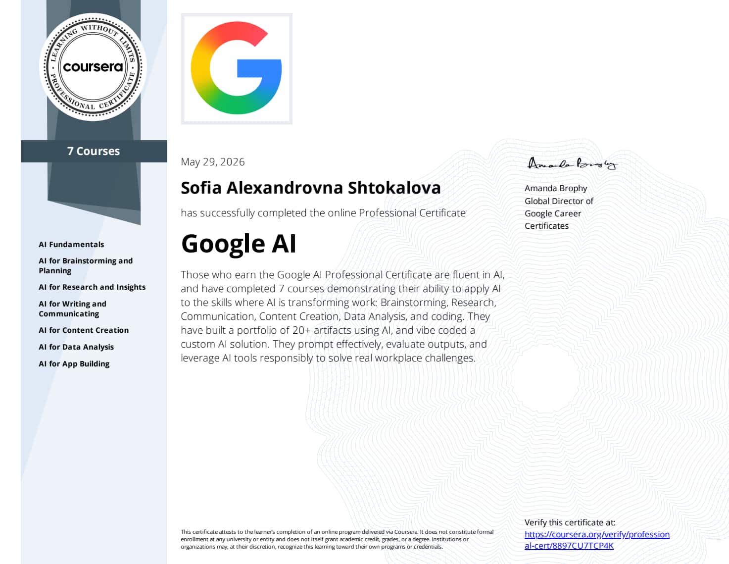 Google AI Professional Certificate